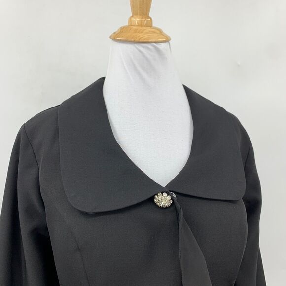 LT LanTing Bride Blazer Womens 6 Black Cascading Ruffle Front Peplum Hem Padded - Picture 3 of 15